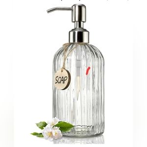 JASAI 18 Oz Clear Glass Soap Dispenser with Rust Proof Stainless Steel Pump.